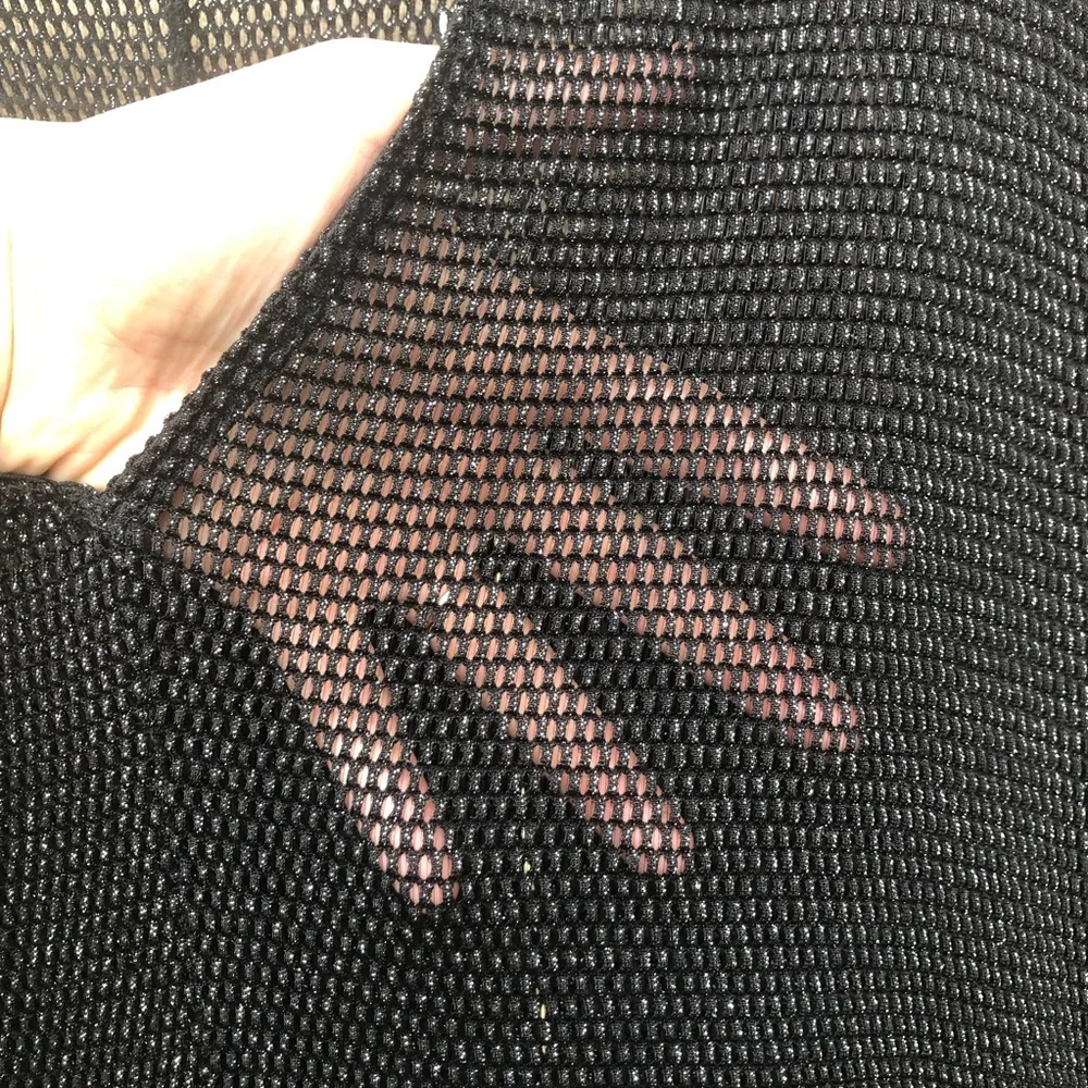 Zara Black Mesh Midi Dress Size L Long Sleeve Metallic Swim Cover V-neck Stretch - Picture 4 of 10